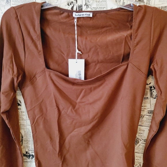 [ NWT ] Reformation Walter Long Sleeve Top Chestnut Brown Size Small - Picture 2 of 5